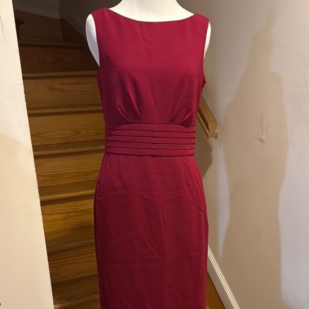 Red Ruched Sheath Midi Dress for Cocktail